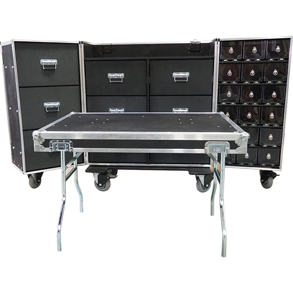 road case with table and drawers